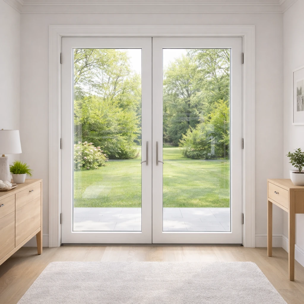 Porte vitrée parfaitement propre laissant entrer la lumière naturelle dans un intérieur moderne.
