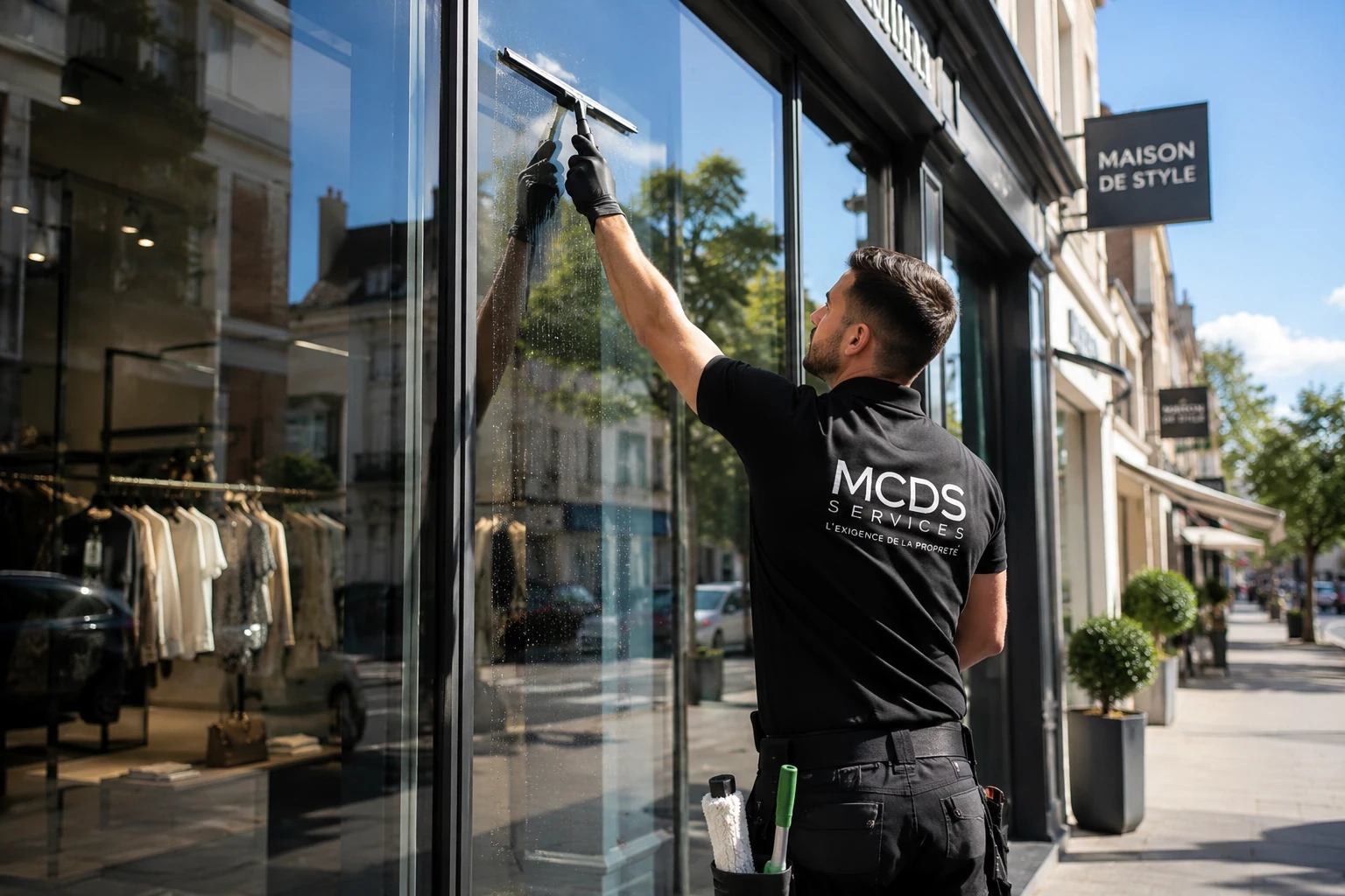 Nettoyage professionnel d’une vitrine de commerce